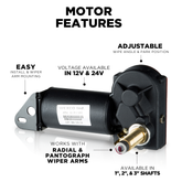 4R2.24.R110D – 4R-Series Wiper Motor, 2.5" Shaft, 24V, 110° Sweep