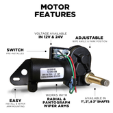 4R3.12-19S2.R110D – 4R-Series Wiper Motor, 3.5" Shaft, 12V, 110° Sweep, Two-Speed Switch