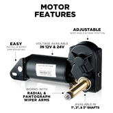 4R3.24.R110D – 4R-Series Wiper Motor, 3.5" Shaft, 24V, 110° Sweep