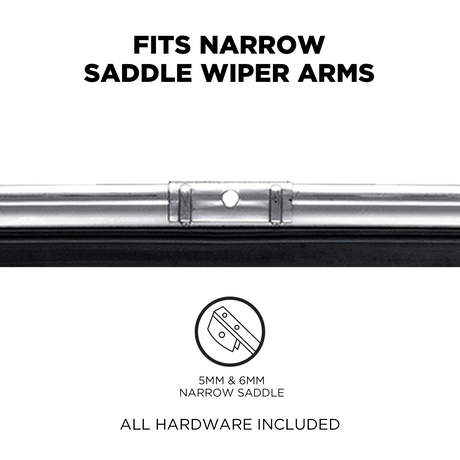 71 Series narrow saddle flat heavy duty wiper blade, 11-22 inch, connector detail