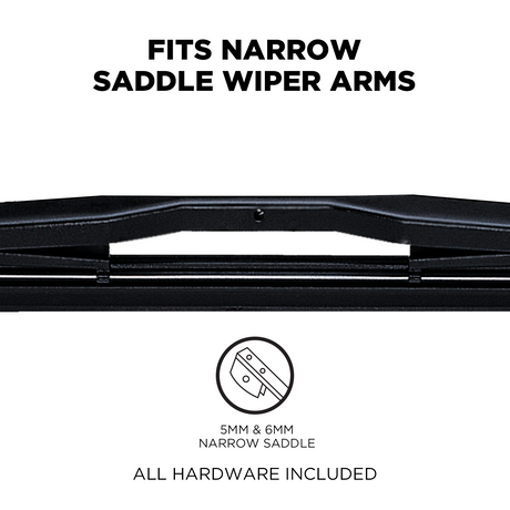 72 Series narrow saddle curved heavy duty wiper blade, 15-24 inch, connector detail