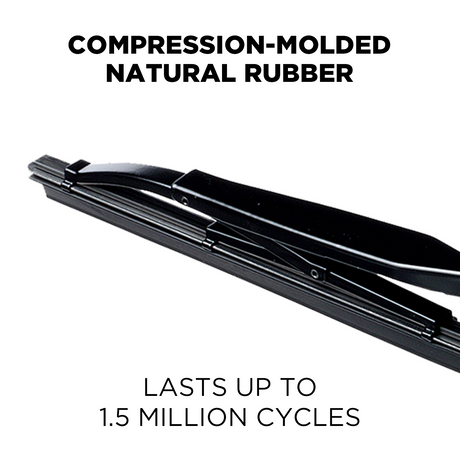72 Series narrow saddle curved heavy duty wiper blade, 15-24 inch, rubber element detail