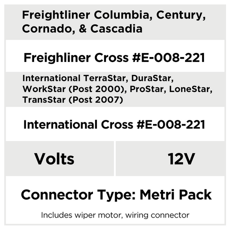AX9113 all makes wiper motor, specification chart