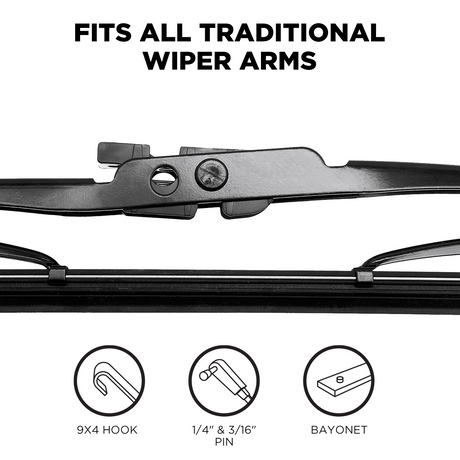 M5 conventional wiper blade, 9x3 hook connector detail