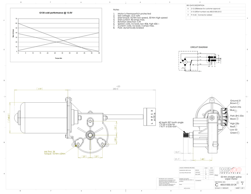 Autotex G138K Special-Application Wiper Motor, 12V 55Nm Straight Shaft