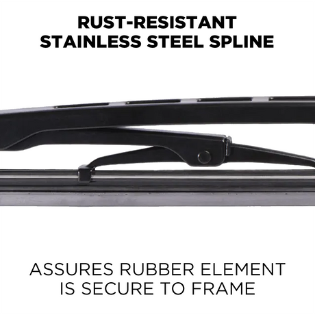 M6 conventional wiper blade, stainless steel spline and retention claw detail