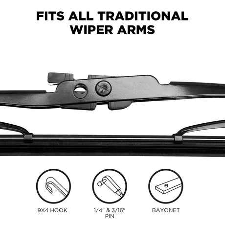 M6 conventional wiper blade, 9x3 hook connector detail
