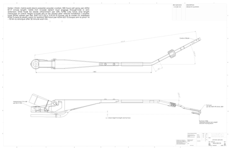 RAL6128101W radial wet wiper arm, 24 inch (610mm), dimensioned drawing