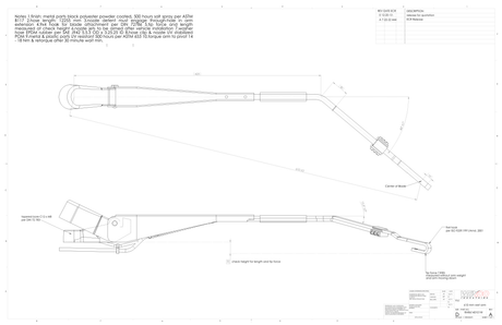 RAR6140101W radial wet wiper arm, dimensioned drawing